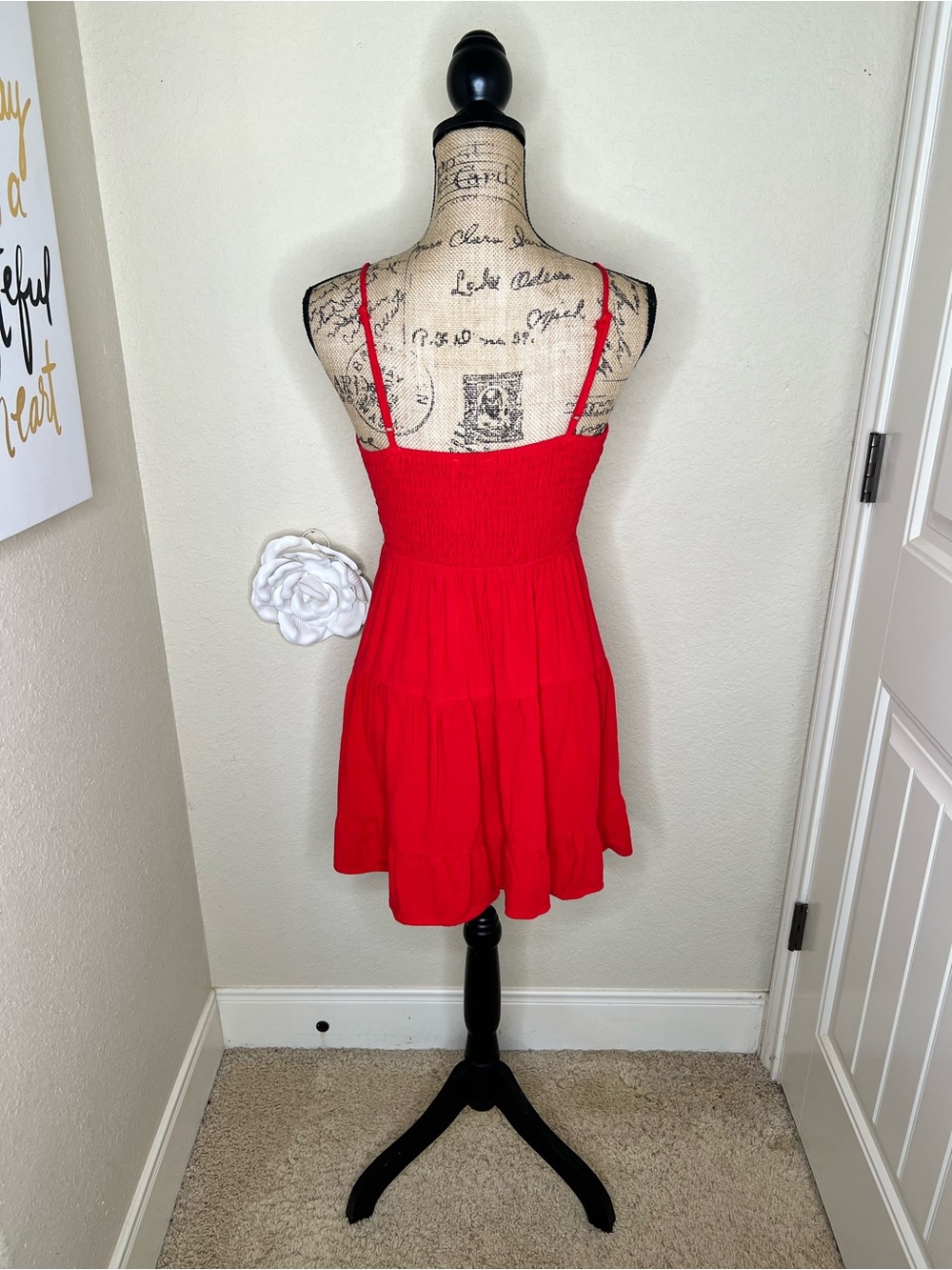 NTM: Morceau Los Angeles Red Linen Blend Tiered Mini Dress Smocked Back M - Picture 10 of 16